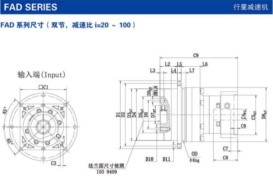 FAD系列精密行星減速機尺寸圖